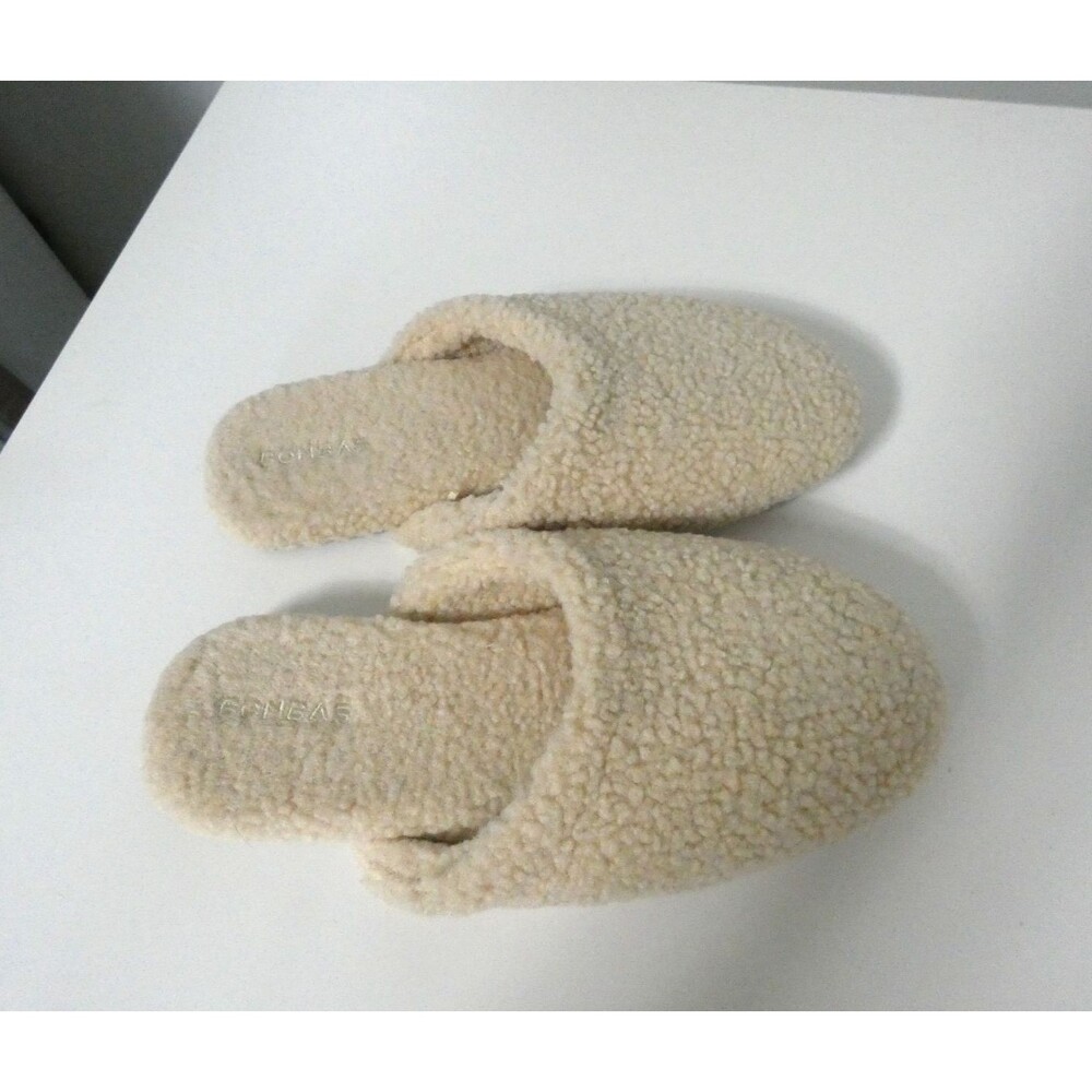 Bombas Women's 7 Sunday Mule Slippers in Cream Faux Fur Slip On Round Toe $70